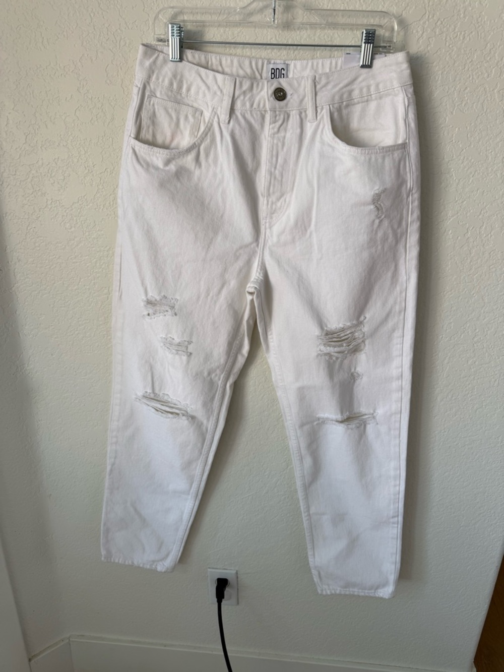BDG White Straight Leg Ripped Jeans